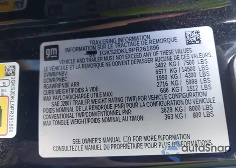 2023 GMC Yukon 4Wd Denali z USA, uszkodzony, nr VIN 1GKS2DKL9PR261896